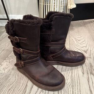 UGG Dark Brown Shearling-Lined Winter Boots